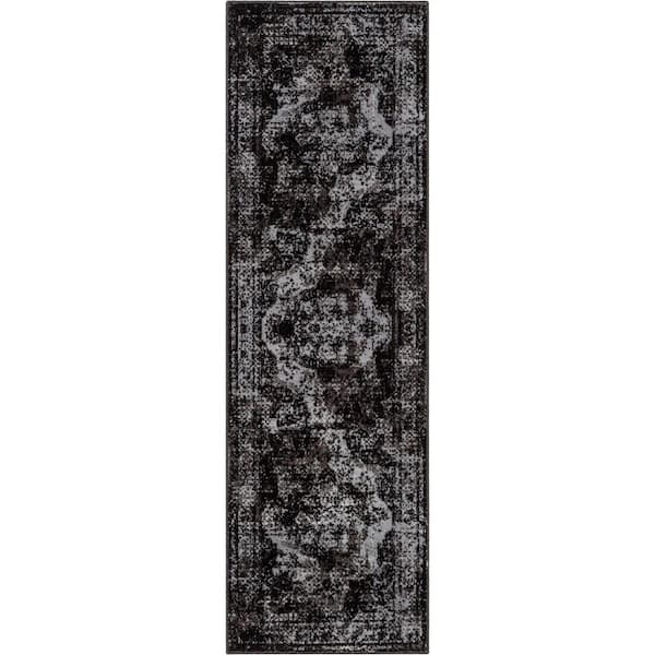 Well Woven Zazzle Patras Vintage Oriental Black 2 ft. 3 in. x 7 ft. 3 in. Floral Runner Rug