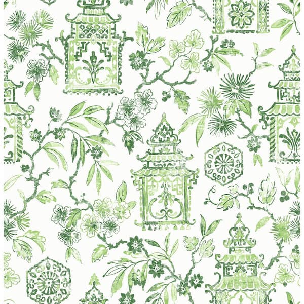A-Street Prints Helaine Green Pagoda Fabric Non-Pasted Wallpaper