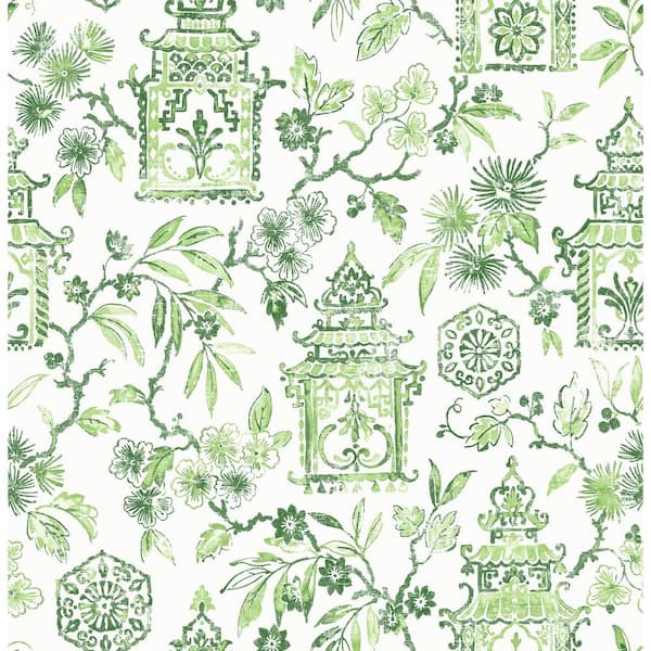 A-Street Prints Helaine Green Pagoda Wallpaper Sample