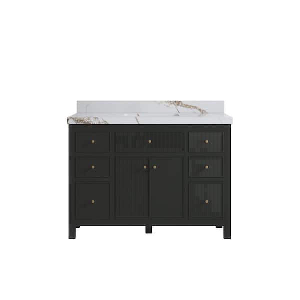 Sonoma 48 in. Single Sink Freestanding Black Top Bath Vanity with Calacatta Gold Qt. Top Unassembled