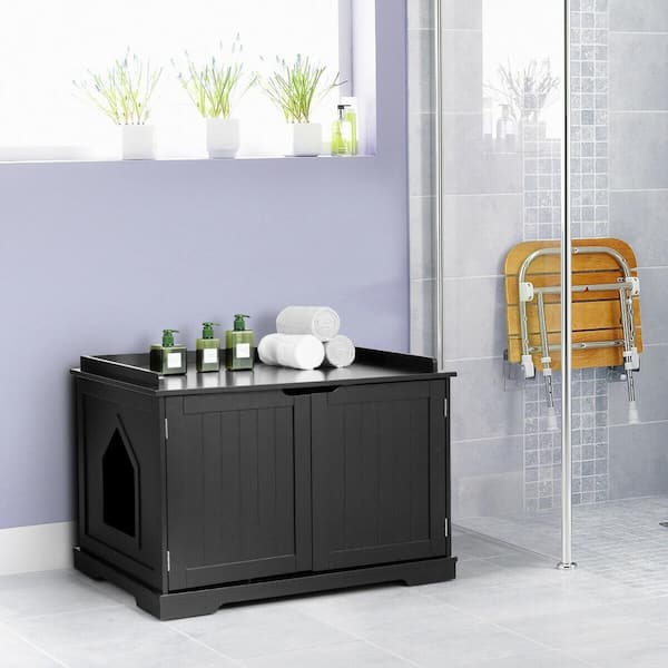 29.5 in. x 21 in. MDF Cat Litter Box Enclosure with Double Doors for Large Cat and Kitty