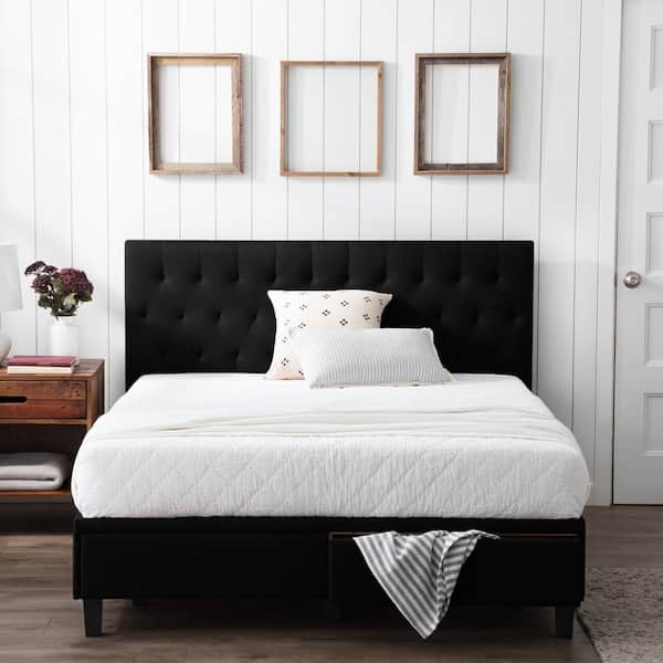 Brookside Anna Upholstered Black Cal, Cal King Bed Frame With Storage
