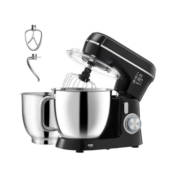Stand Mixer, 5. 3QT. + 4. 4QT. Two Stainless Steel Bowls, 10+P Speeds Tilt-Head Food Mixer, Kitchen Mixer, Black
