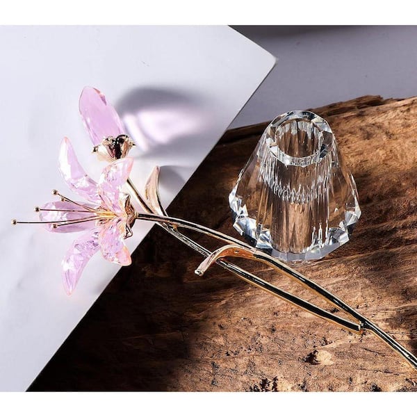 5.89 in .x 1.59 in. Crystal Lily Figurine with Stems:Handmade