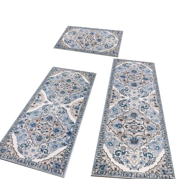 20 in. x 32 in., 20 in. x 48 in. and 20 in. x 59 in. Polyester Washable Non-Slip Indoor Kitchen Mat Set