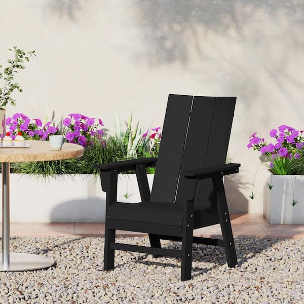 Shoreside Outdoor Patio Fade Resistant HDPE Plastic Adirondack Style Dining Chair with Arms in Black