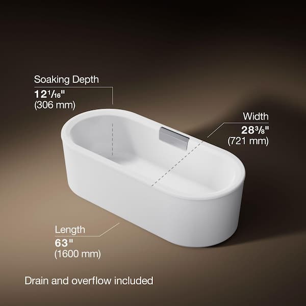 KOHLER Volute 63 in. x 28.375 in. Soaking Freestanding Bathtub