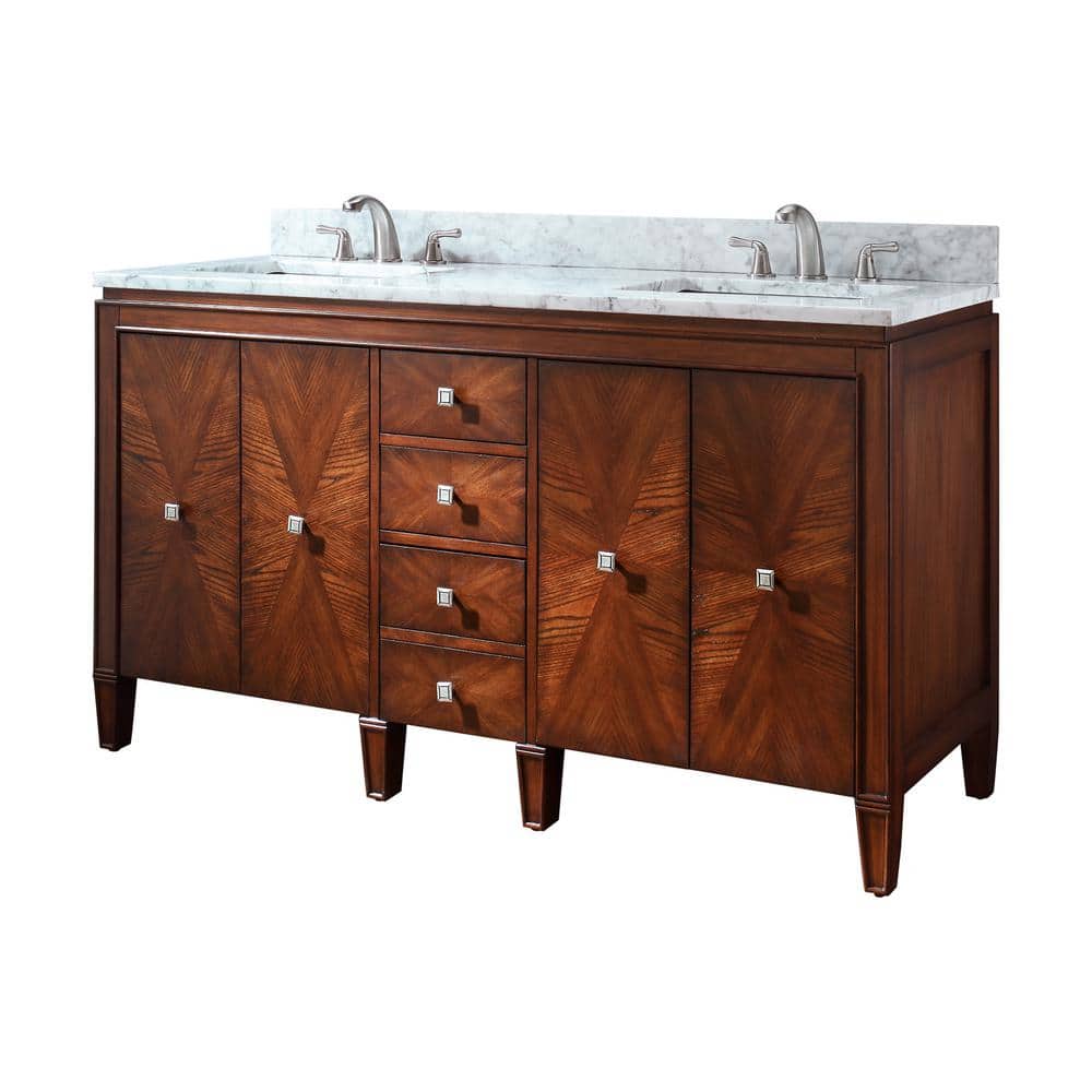 Brentwood 61'' Light Wood Double Vanity with Marble Top