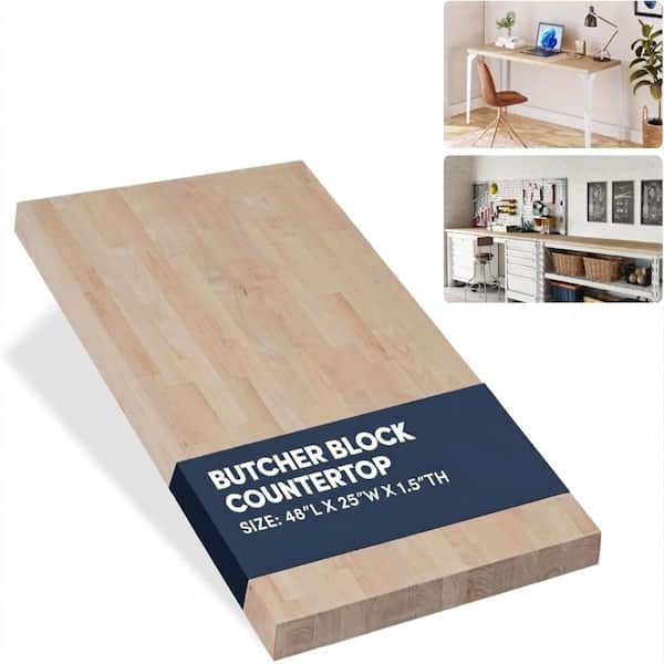 Birch Solid Wood Butcher Block 48x25x1.5", DIY Countertop/Tabletop (Unfinished)