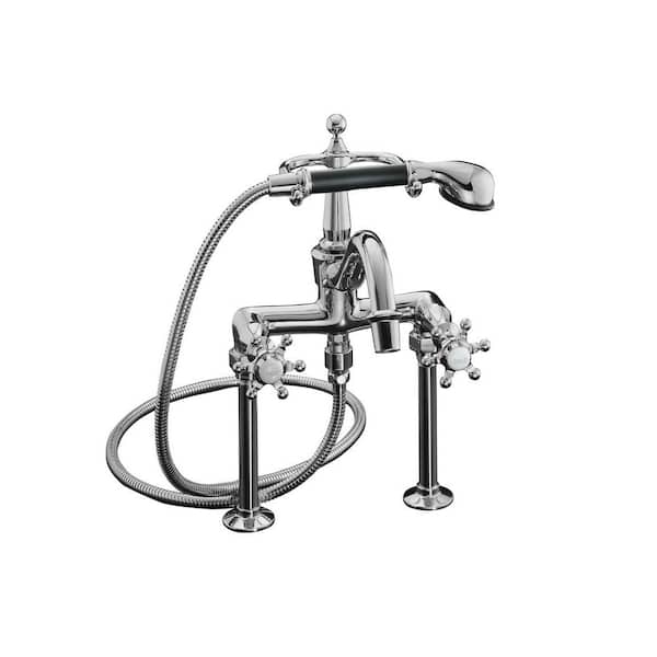 KOHLER Antique 2-Handle Claw Foot Tub Faucet with Handshower in Polished Chrome