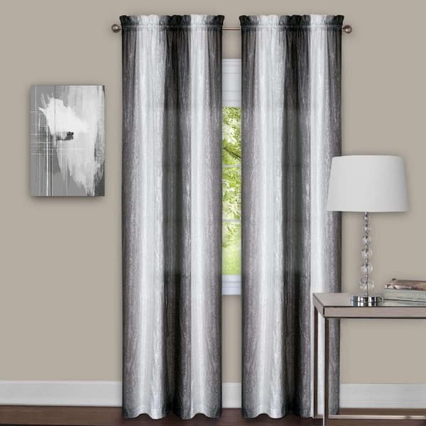Achim Sheer Sombre Black / White Window Curtain Panel Pair - 40 in. W x 84 in. L