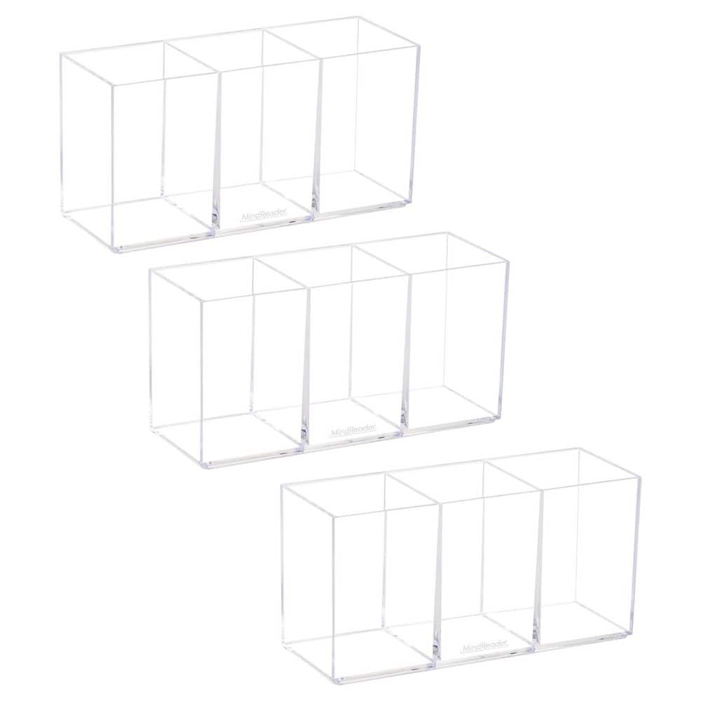 Pen and Accessories Holder, Desktop Organizer, Office, Acrylic, 7 in. L x 2.5 in. W x 3.5 in. H, Set of 3, Clear