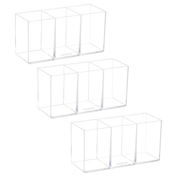 Pen and Accessories Holder, Desktop Organizer, Office, Acrylic, 7 in. L x 2.5 in. W x 3.5 in. H, Set of 3, Clear