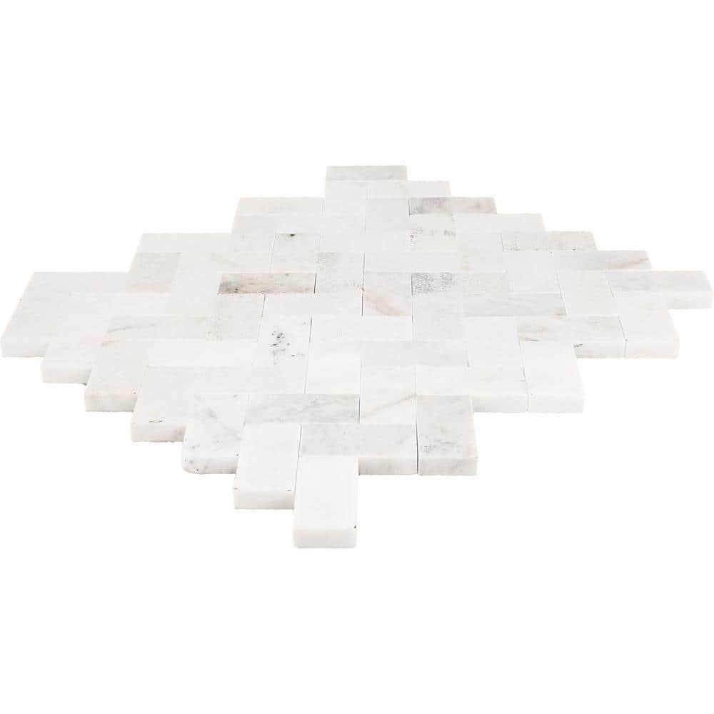 Daphne White 11x12 Marble Herringbone Mosaic Tile