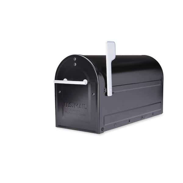 Boulder Post Mount Mailbox Black with Premium Silver Handle and Silver Flag Boulder Post Mount Mailbox Black with Premium Silver Handle and Silver Flag