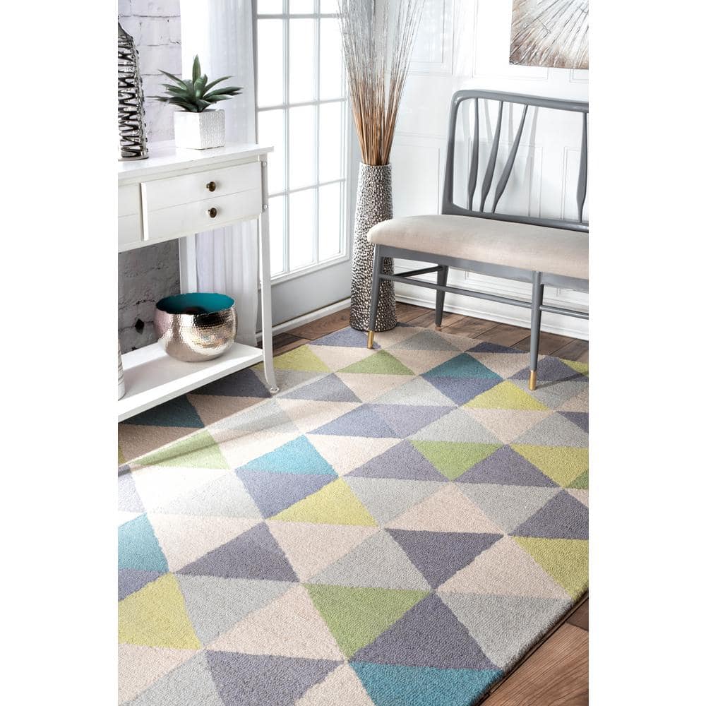 Handmade Geometric Green Wool 3' x 5' Area Rug