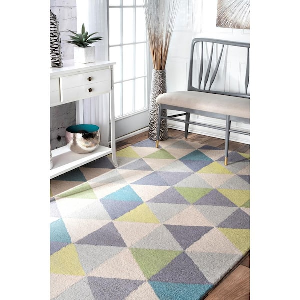 Bianca Triangles Green Doormat 3 ft. x 5 ft. Area Rug