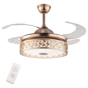42 in. Integrated LED Indoor Gold Modern 7 Colors Change Retractable Invisible Ceiling Fan with Remote & Music Player