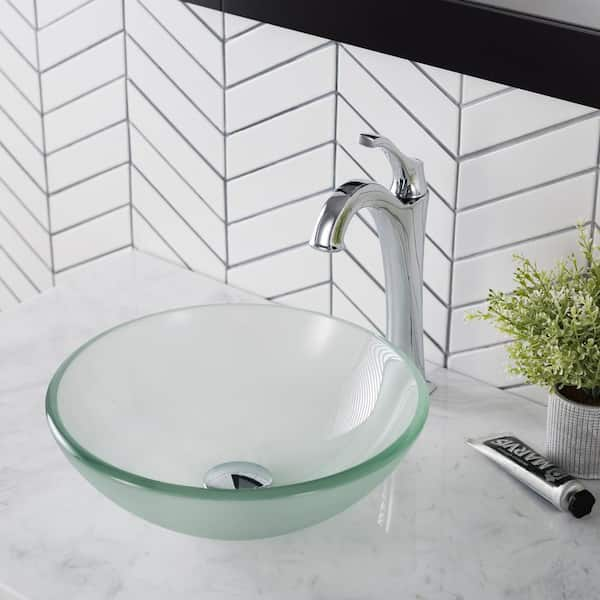 14 in. Glass Vessel Sink in Frosted