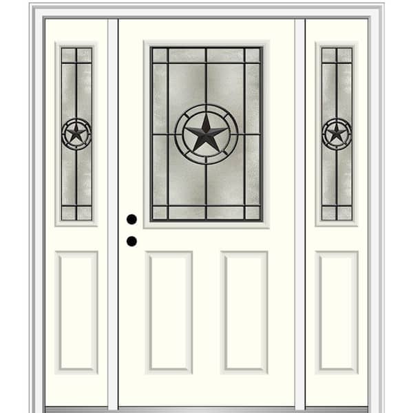 MMI Door Elegant Star 68.5 in. x 81.75 in. 1/2 Lite Decorative Glass Alabaster Painted Fiberglass Prehung Front Door