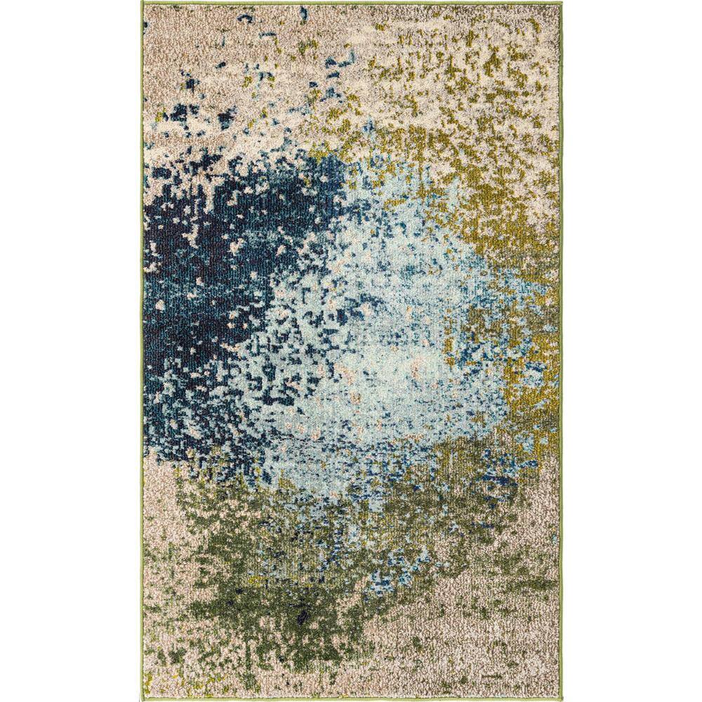 Blue Rectangular Synthetic Stain-Resistant Indoor Rug