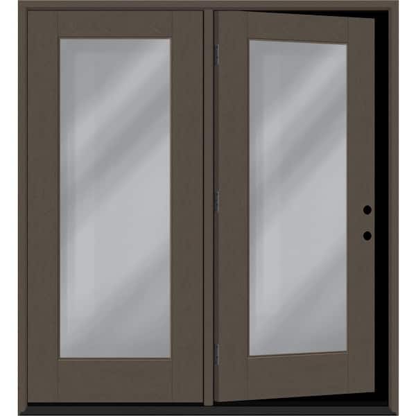 Regency 60 in. x 80 in. Full Lite Clear Glass Ashwood LH Center-Hinged Stained Fiberglass Retro Patio Door with 6" Jamb