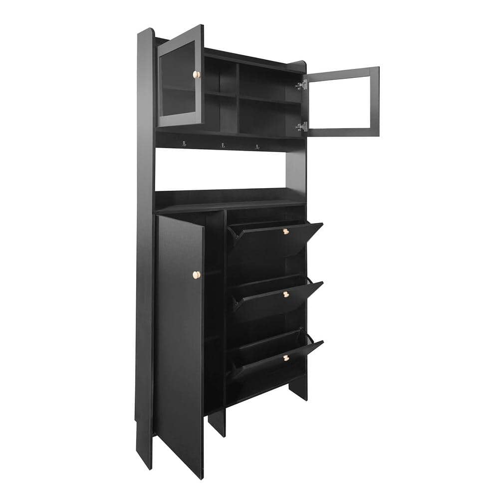38 in. W x 7 in. D x 82 in. H Bathroom Black Linen Cabinet