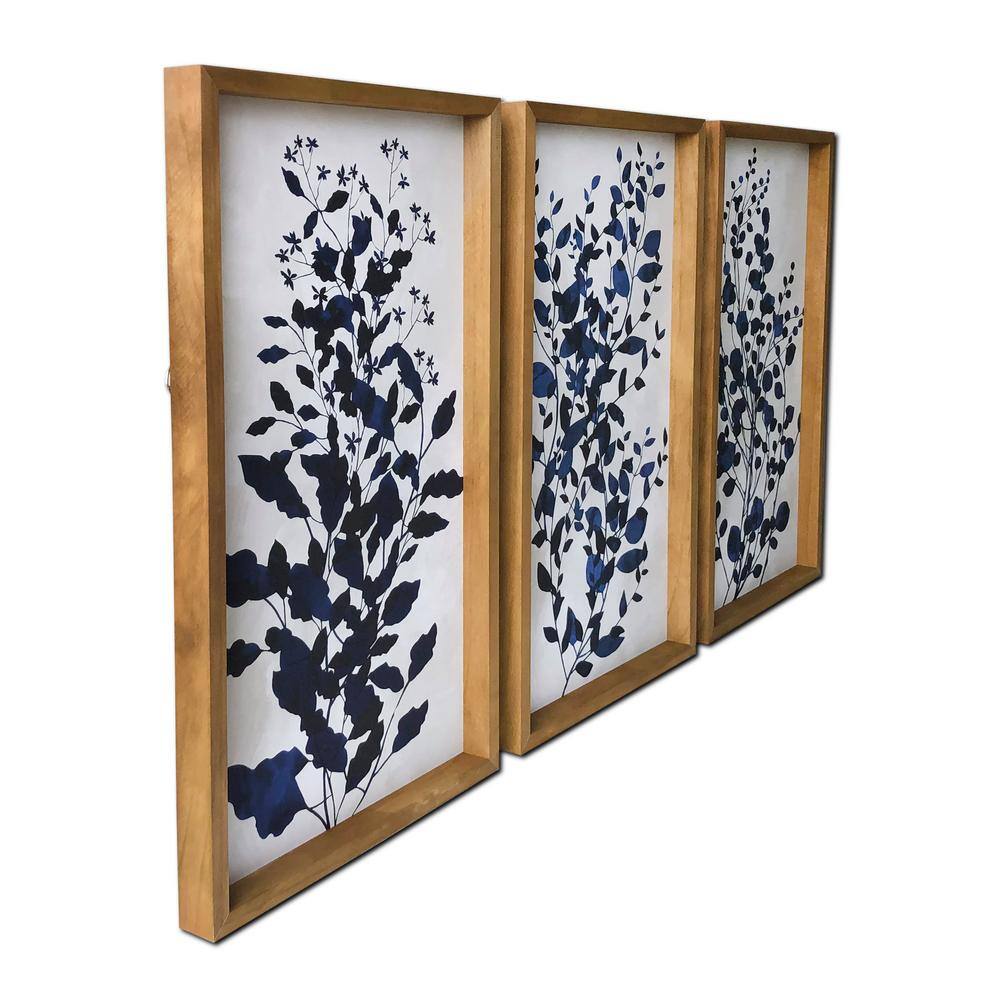 Blue Branches Pine Wood Framed Canvas Wall Art Set