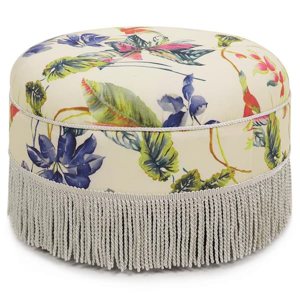 Yolanda Beige and Purple Linen Ottoman