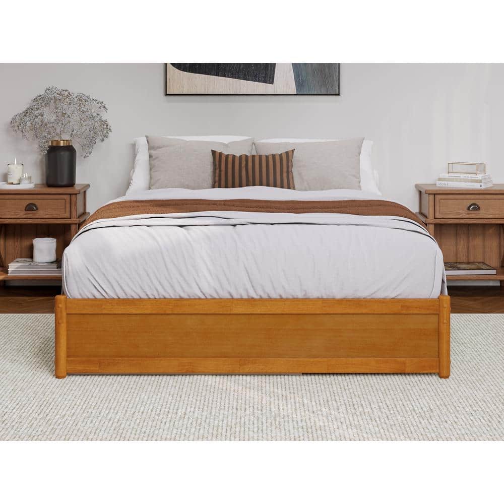 Barcelona Light Toffee Queen Wood Panel Platform Bed with Twin XL Trundle