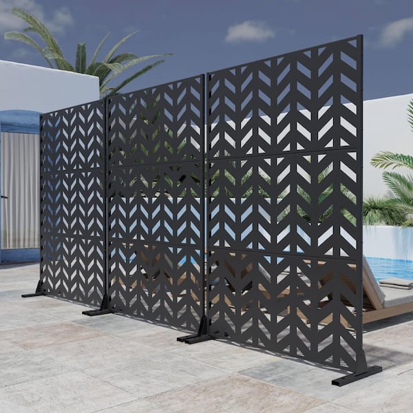 1-Piece 72 in. x 47 in. Rectangle Black Metal Privacy Screen Outdoor Decorative Art Panel