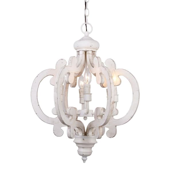 Parrot Uncle Kacie 6-Light Antique White Wood Lantern Geometric Chandelier for Dining Room