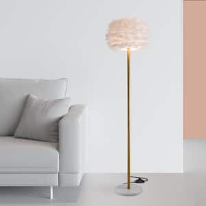 60 in. White Floor Lamp with White Feather Shade, Bright Floor Lamp for Living Reading Room Bedroom Kid Room