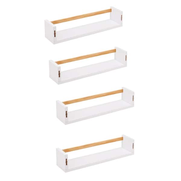 Unbranded 16.5 in. W x 3.93 in. D White and Natural Wood Floating Bookshelves Decorative Wall Shelf (4-Piece)