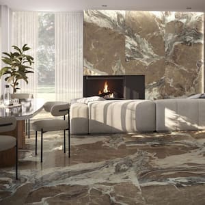 Signet Espresso Brown 47.24 in. x 47.24 in. Marble Look Satin Porcelain Floor and Wall Tile (30.98 sq. ft./Case)