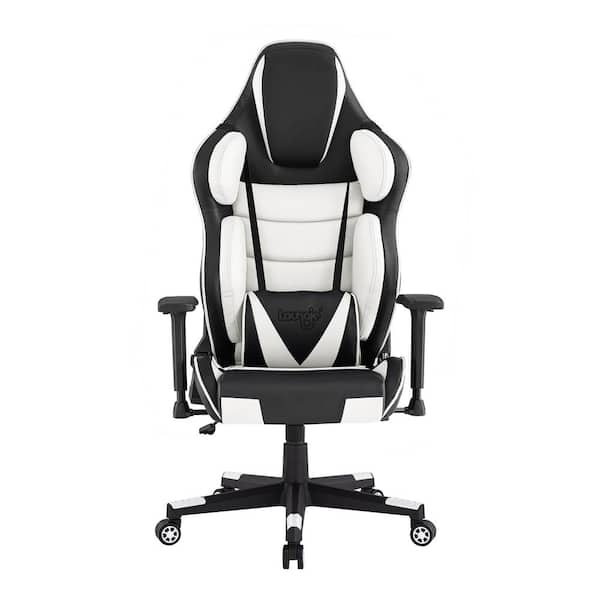 Loungie Viraj White Faux Leather Game Chair Swivel, Adjustable Back Angle, Seat Height and Armrest