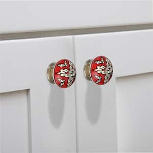 Leaf On Red 1-3/5 in. (40 mm) White and Red Cabinet Knob