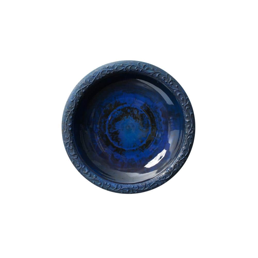 Blue Marble Round Outdoor Decorative Birdbath