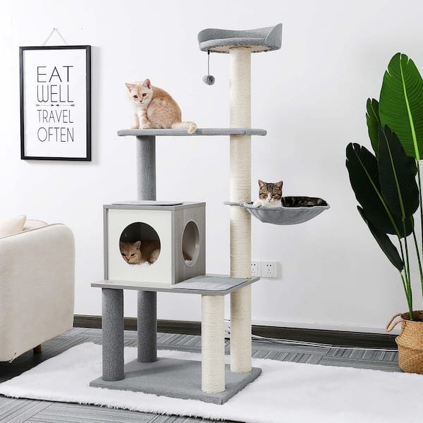 Foobrues Multi-Level Cat Tree Modern Cat Tower Wooden with