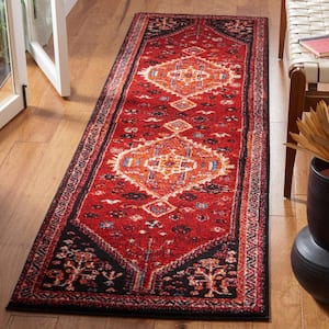 Vintage Hamadan Red/Black 2 ft. x 8 ft. Medallion Floral Runner Rug