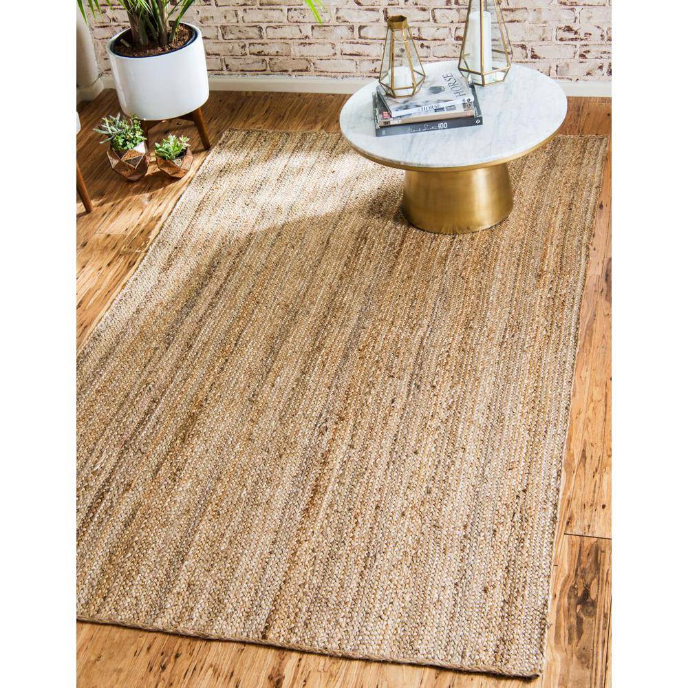 Handmade Reversible Braided Jute and Cotton Rug 8' x 10' - Natural Brown