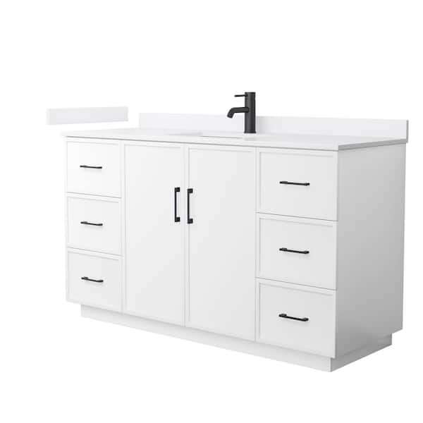 Elan TK 60 in. Single Freestanding White Bath Vanity with White Cultured Marble Top (Assembled)