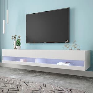 70.87 in. White TV Stand Fits TV's up to 80 in. Wall Mounted Floating TV Stand with 20 Color LEDs