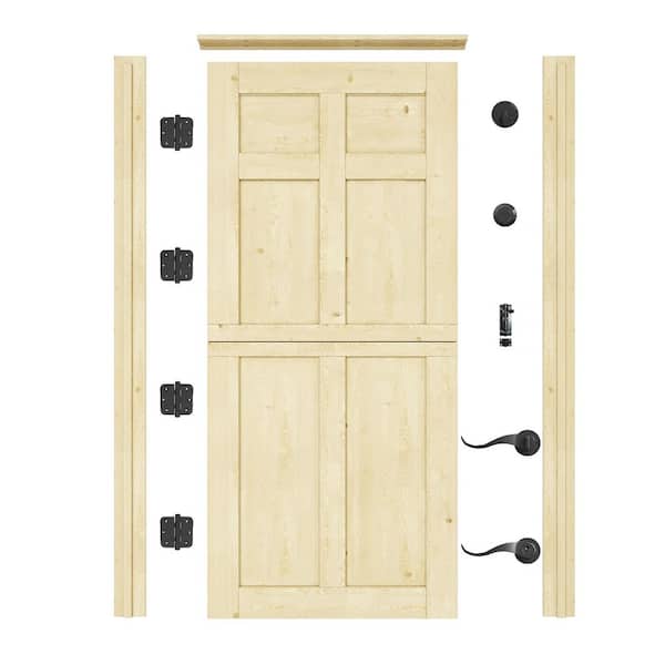 36 in. x 80 in. Solid Universal 6-Panel Unfinished Dutch Wood Prehung Front Door Plus Quick Assemble Jamb Plus Lock