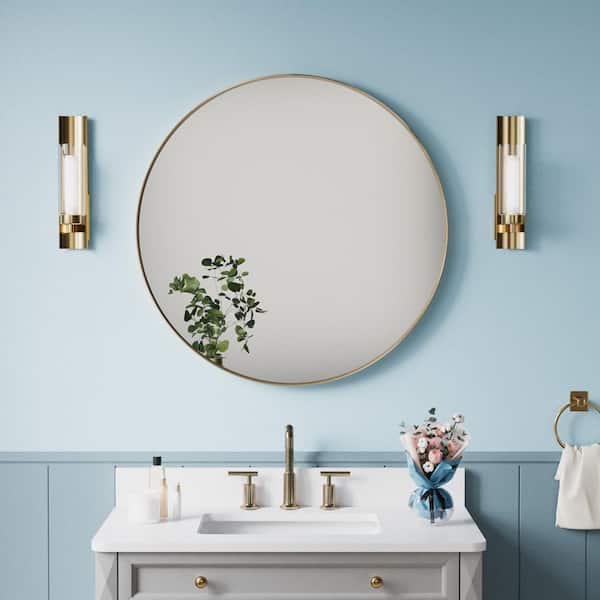 32 in. W x 32 in. H Round Aluminum Framed Wall Bathroom Vanity Mirror in Brushed Gold