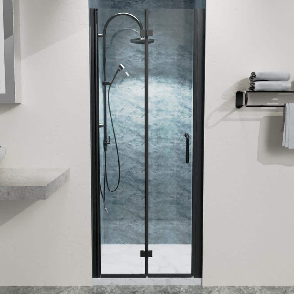 30 in. W x 72 in. H Bifold Semi-Frameless Shower Door in Black Finish with 