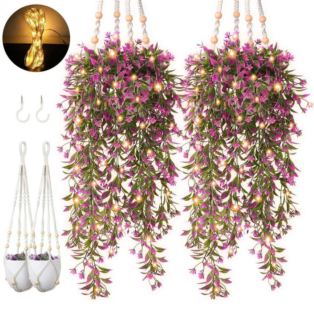 31.5 in. Rose Red Fake Plant Hanging Plants with Pot, Artificial Flower Han