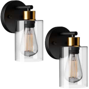 4.72 in. 1-Light Black Gold Vanity Light with Clear Glass Shade, Bulb Not Included (2-Pack )