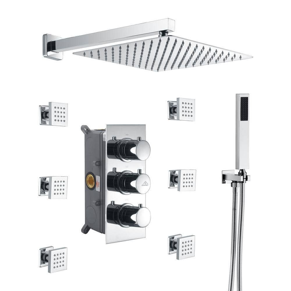 Exira Thermostatic Shower System - Dual Shower Heads, Hand Shower and 4  Body Sprays