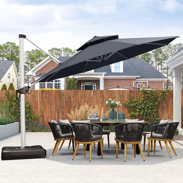 13 ft. Octagon High-Quality Aluminum Cantilever Outdoor Patio Umbrella with Stand, Gray